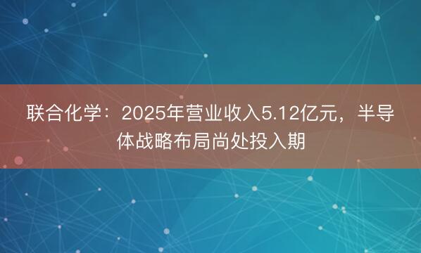 联合化学：2025年营业收入5.12亿元，半导体战略布局尚处投入期