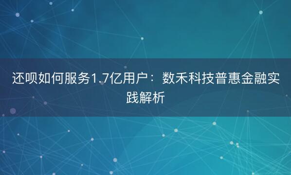 还呗如何服务1.7亿用户：数禾科技普惠金融实践解析