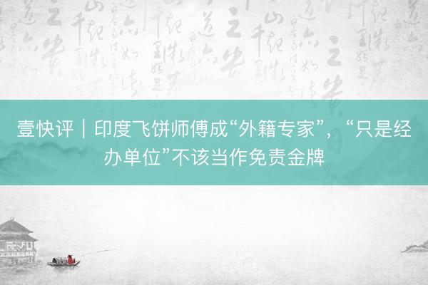 壹快评｜印度飞饼师傅成“外籍专家”，“只是经办单位”不该当作免责金牌