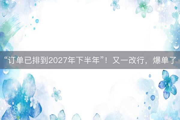“订单已排到2027年下半年”！又一改行，爆单了