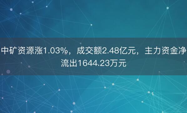 中矿资源涨1.03%,成交额2.48亿元,主力资金净流出1644.23万元