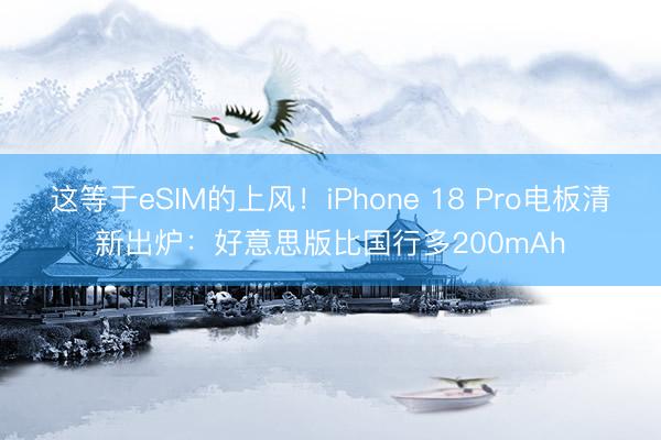 这等于eSIM的上风！iPhone 18 Pro电板清新出炉：好意思版比国行多200mAh