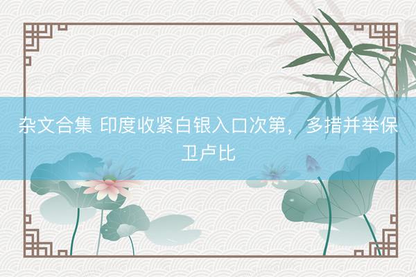杂文合集 印度收紧白银入口次第，多措并举保卫卢比
