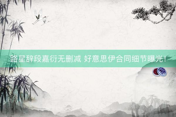 路星辞段嘉衍无删减 好意思伊合同细节曝光！
