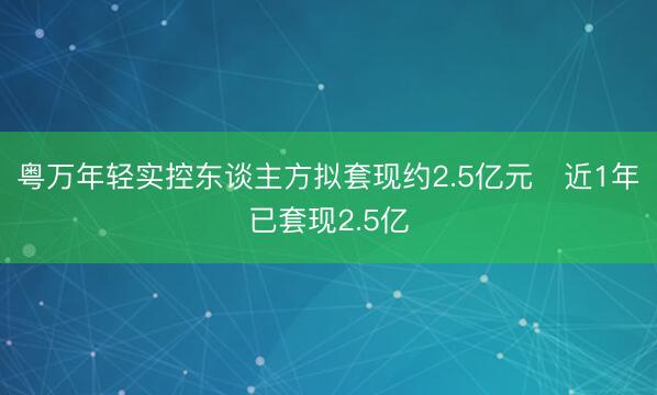 粤万年轻实控东谈主方拟套现约2.5亿元 近1年已套现2.5亿