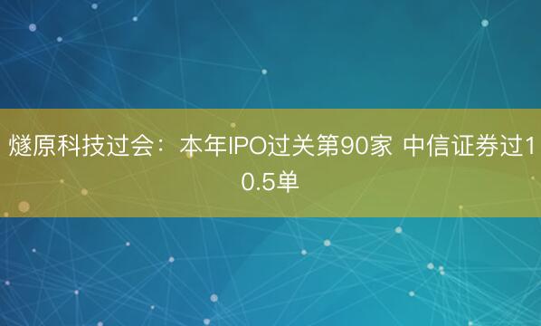 燧原科技过会:本年IPO过关第90家 中信证券过10.5单