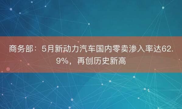 商务部：5月新动力汽车国内零卖渗入率达62.9%，再创历史新高