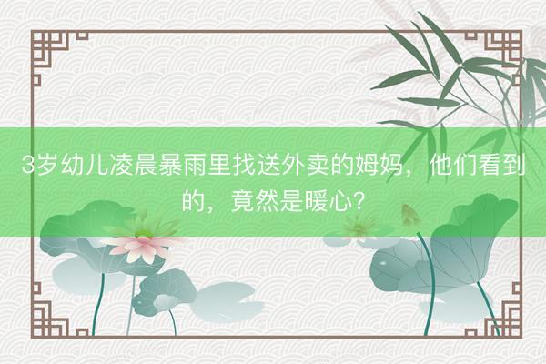 3岁幼儿凌晨暴雨里找送外卖的姆妈，他们看到的，竟然是暖心？